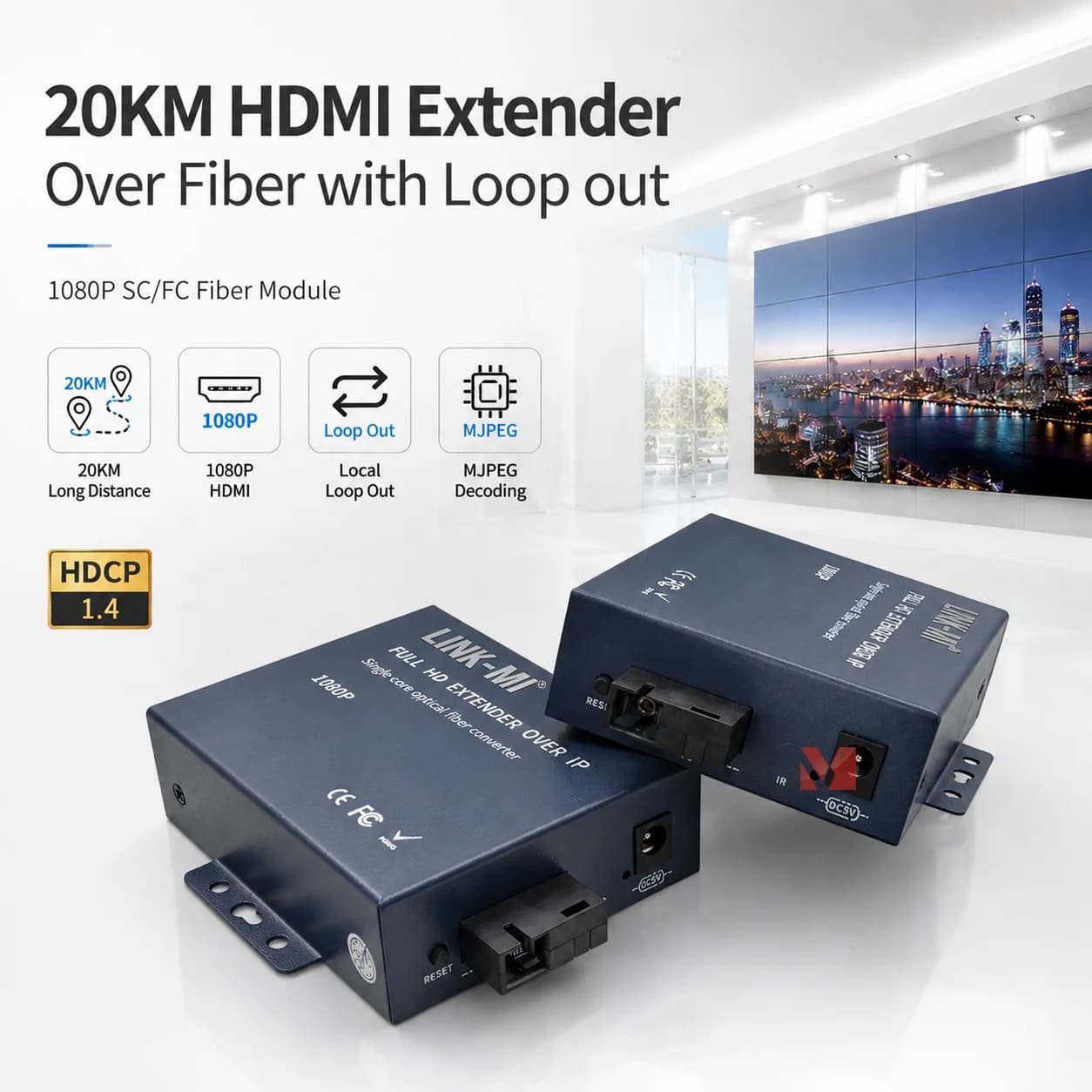 HDMI Fiber Extender 20KM 1080P With Loop Out SC FC Fiber Module HDMI Over Fiber Optic Extender HDCP1.4 IR Optional
