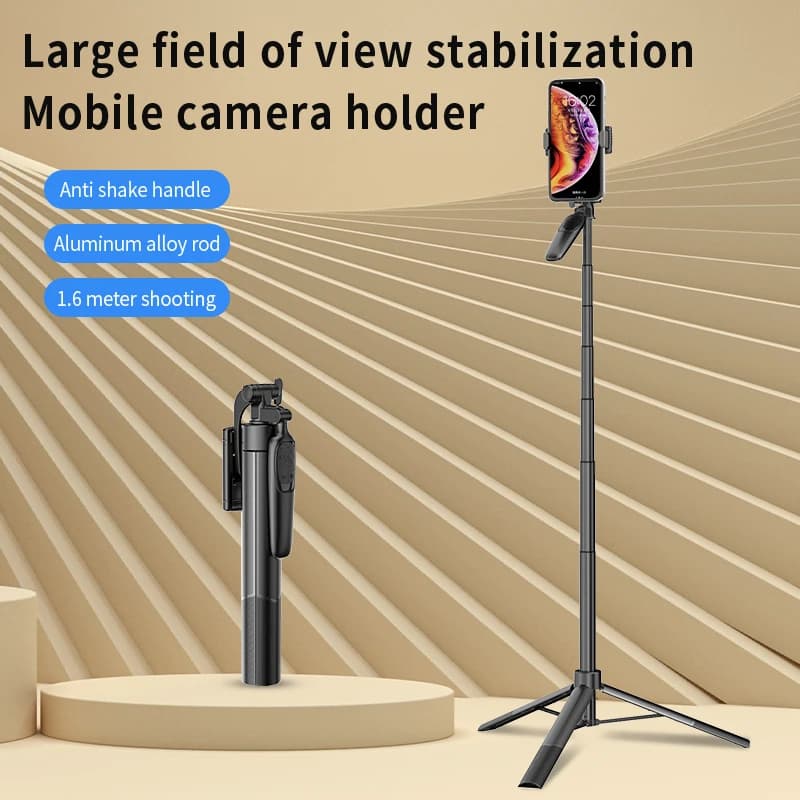 Bastone Selfie Wireless da 1,6 m con Treppiede Pieghevole e Monopiede Leggero per Smartphone: Riprese Stabili e Bilanciate, Ideale per Live Streaming