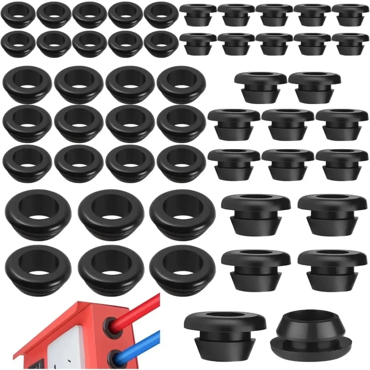 Kit of 70 Rubber Gaskets for Cables, Dust Resistant and Humidity, for Automotive Cablings and Electric Panels