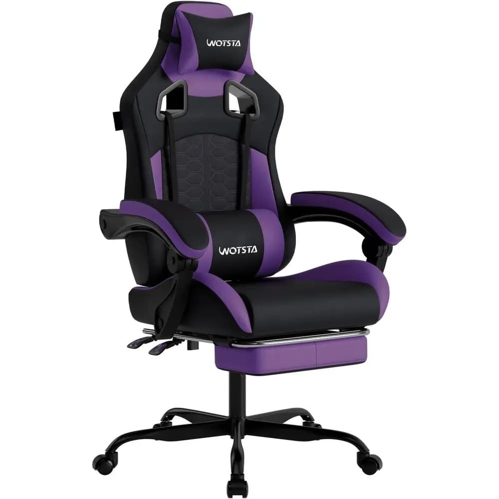 Sedia da gaming ergonomica con massaggio, comoda poggia schiena e supporto lombare, schienale alto in pelle PVC, supporta fino a 300 libbre, nera
