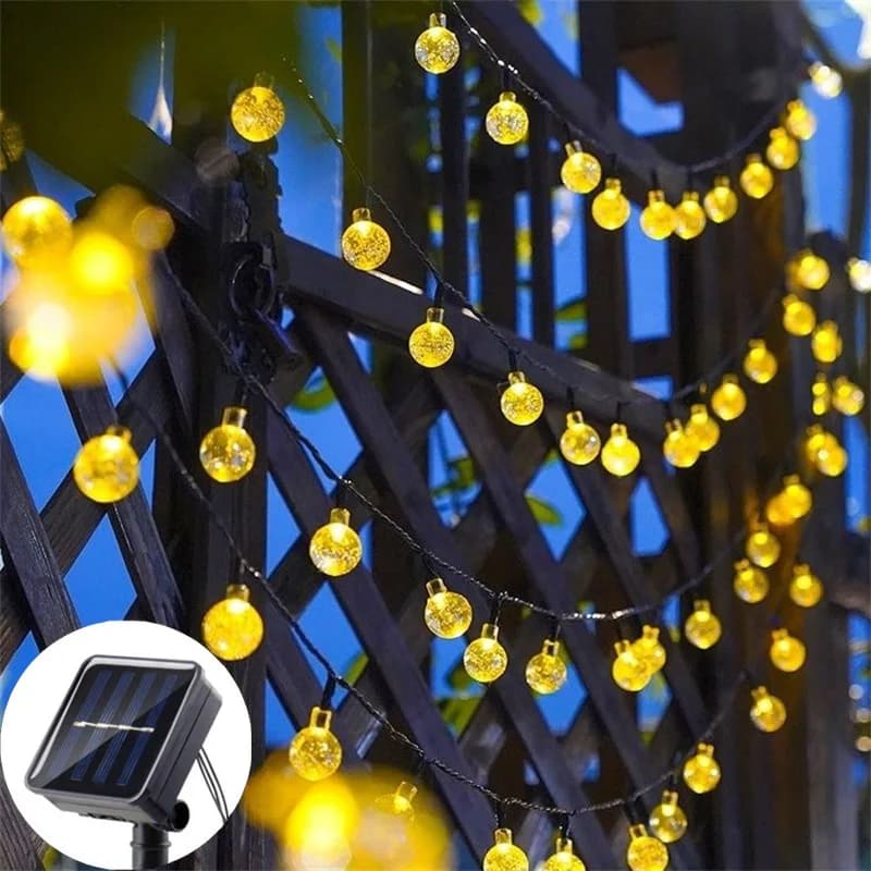 Luci a stringa solari a sfera di cristallo per esterni, decorazione per campeggio, matrimoni, ghirlande, feste in giardino