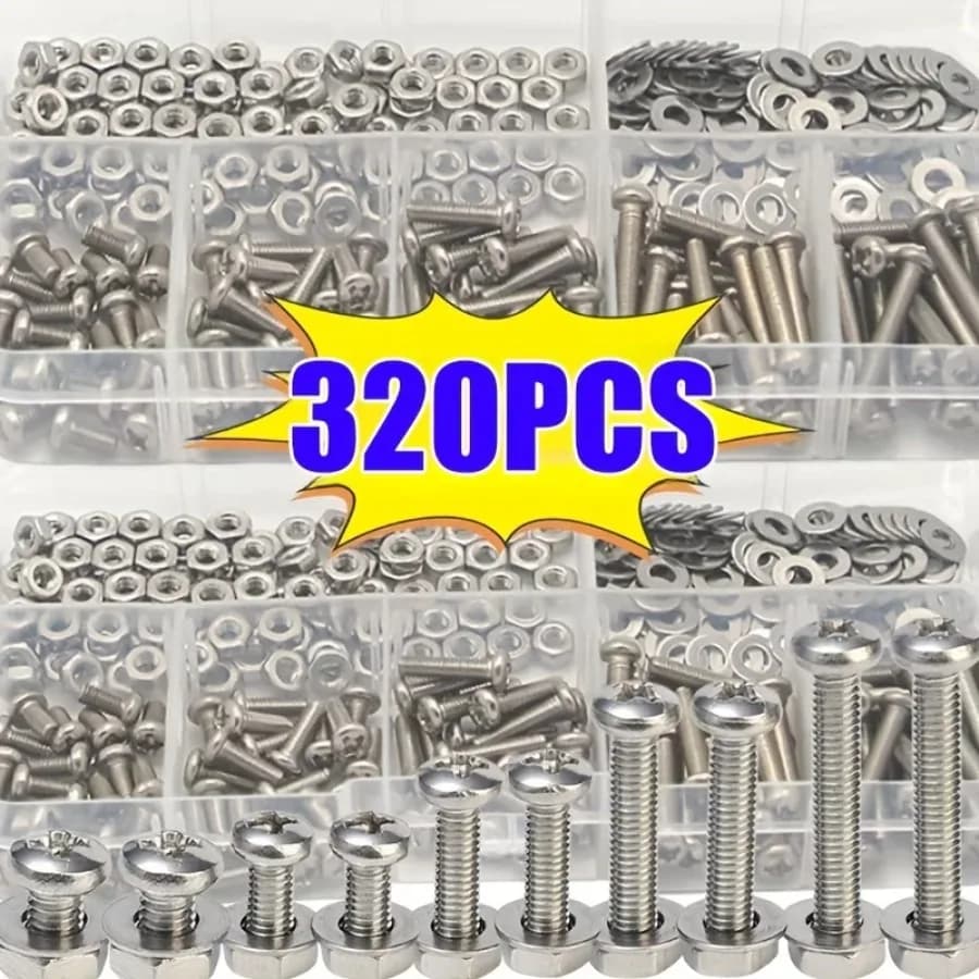 Assorted Kit of 320 Pieces of Screws, Dice and Washers Anti-rust, Set of Metrica M2-M5 Hardware for Home Repairs and Industrial Use