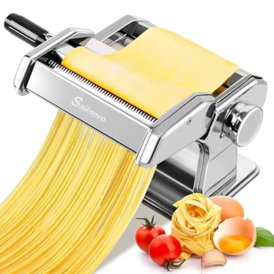 Macchina per Pasta 3 in 1 - 9 Impostazioni di Spessore Regolabili, Rullo in Lega di Alluminio e 2 Lame per Tagliare la Pasta Fresca