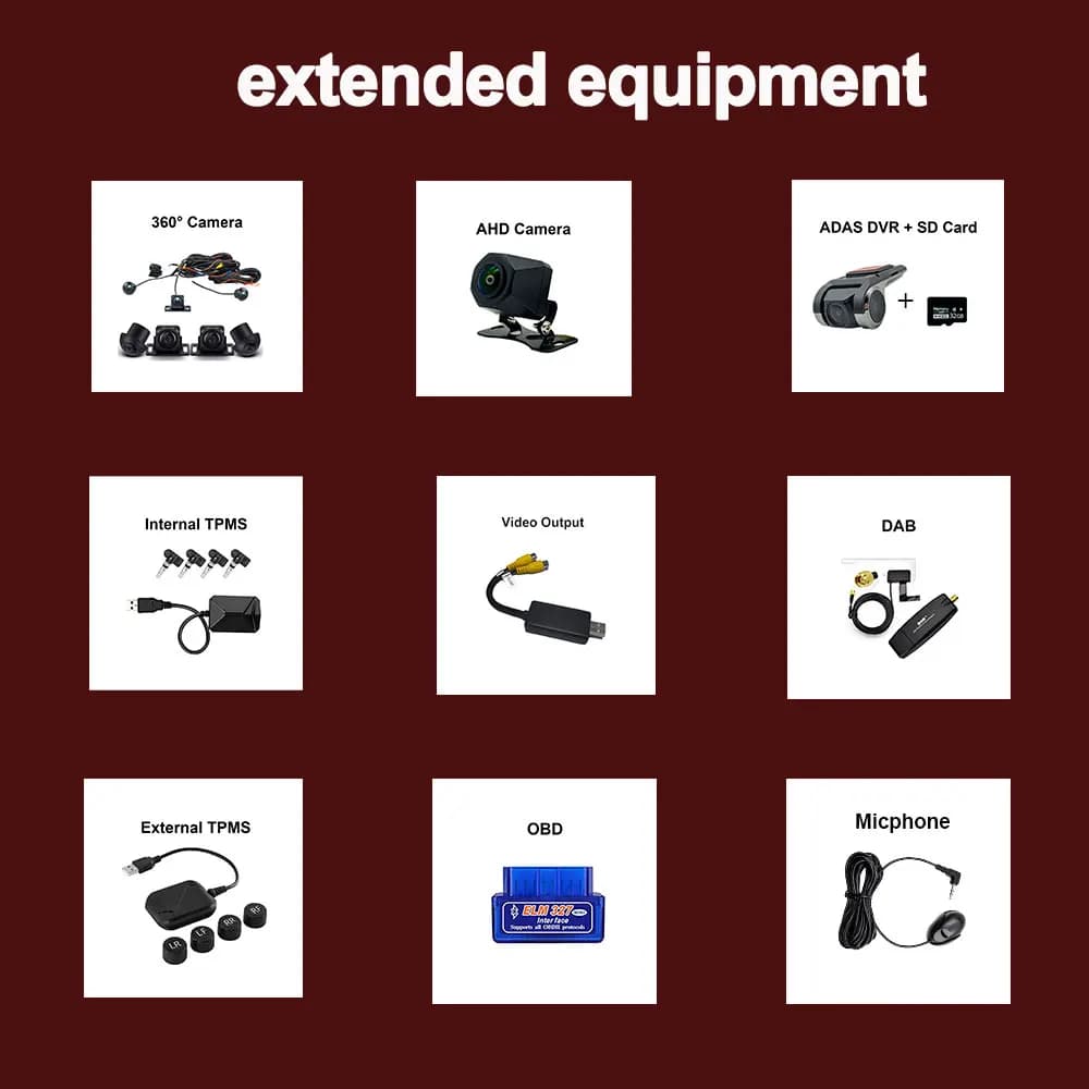 Per accessori per attrezzature Telecamera opzionale Android 360 Navigazione GPS Autoradio DAB + ADAS AV OUT DVR Microfono DAB TPMS HDMI OBD
