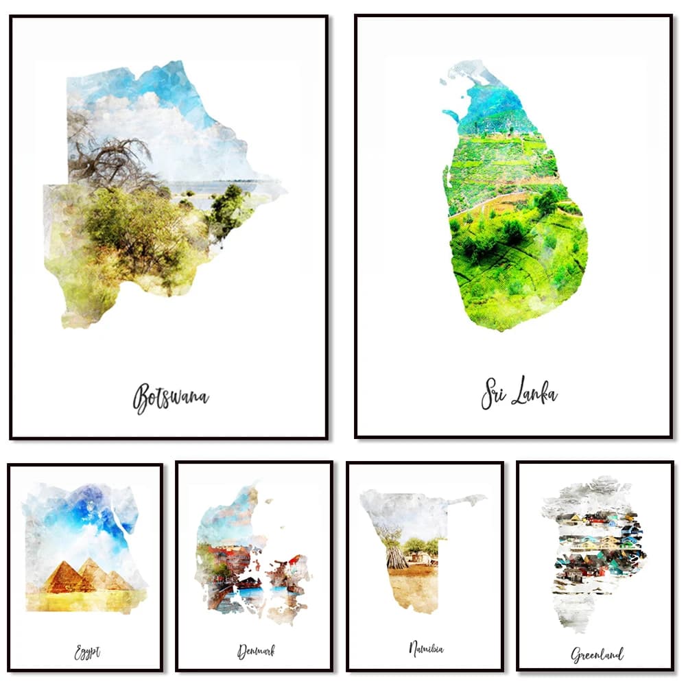 Greenland Watercolor Map Print - State, Country Map Travel Poster Wall Art Home Decor