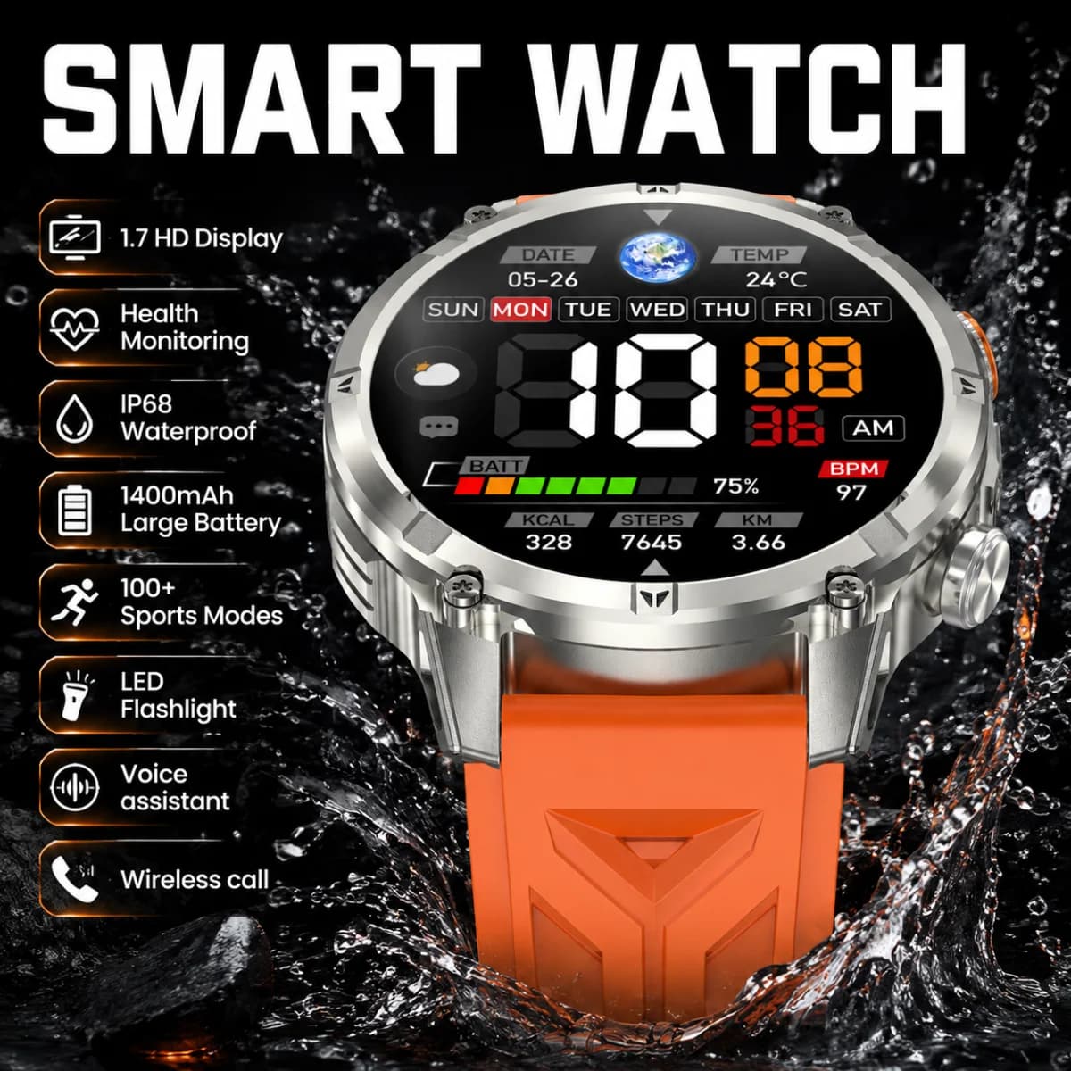 New T-RX4 Ultra Military Outdoor Sports Smart Watch Men SOS Flashlight Health Watches Compass IP68 Waterproof Men's Smartwatch