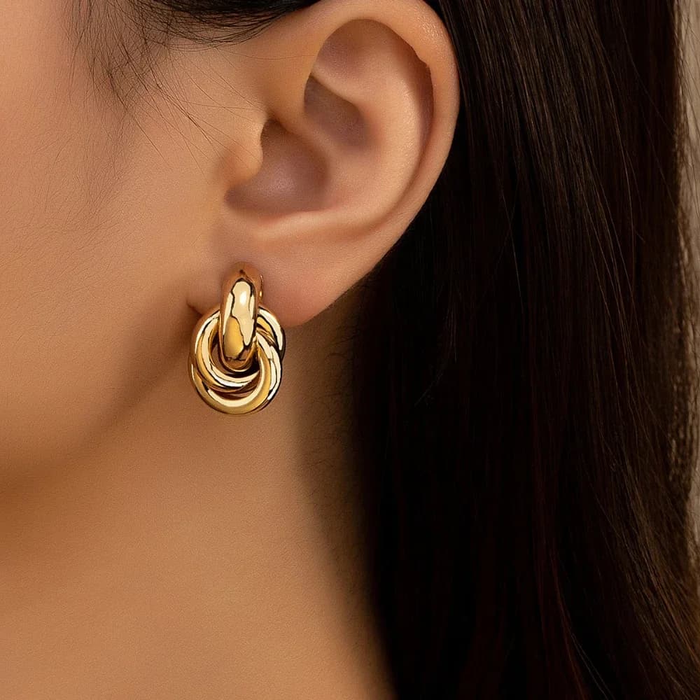 Orecchini a Cerchio con Nodo Color Oro e Argento per Donne, Orecchini a Perno Trendy con Placcatura Lucida, Gioielli Carini per Uso Quotidiano