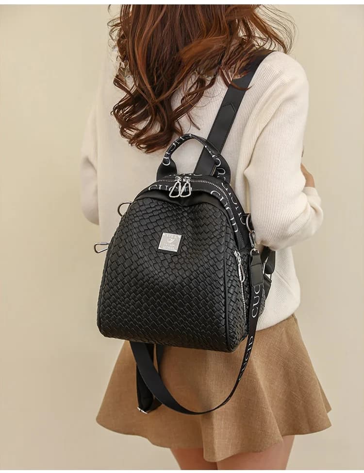 Luxury Weaving Women's Backpack Large Capacity Student Bookbag Hong Kong Brand Fashionable Versatile Dual-Shoulder Bag 2023 N...