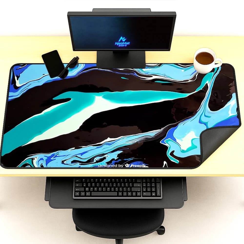 Liquid Swirl Mouse Pad Gaming Mat Teal 140x60 Large Mousepad Deskmat XXXL Black Mousemat Abstract Nonslip Table Mat Pc