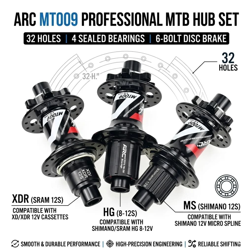 ARC MT009 Mozzo MTB ad Alte Prestazioni 32 Fori Freno a Disco a 6 Bulloni Super Leggero 4 Cuscinetti Sigillati Mozzo Bicicletta HG 8-12S Micro Spline 12
