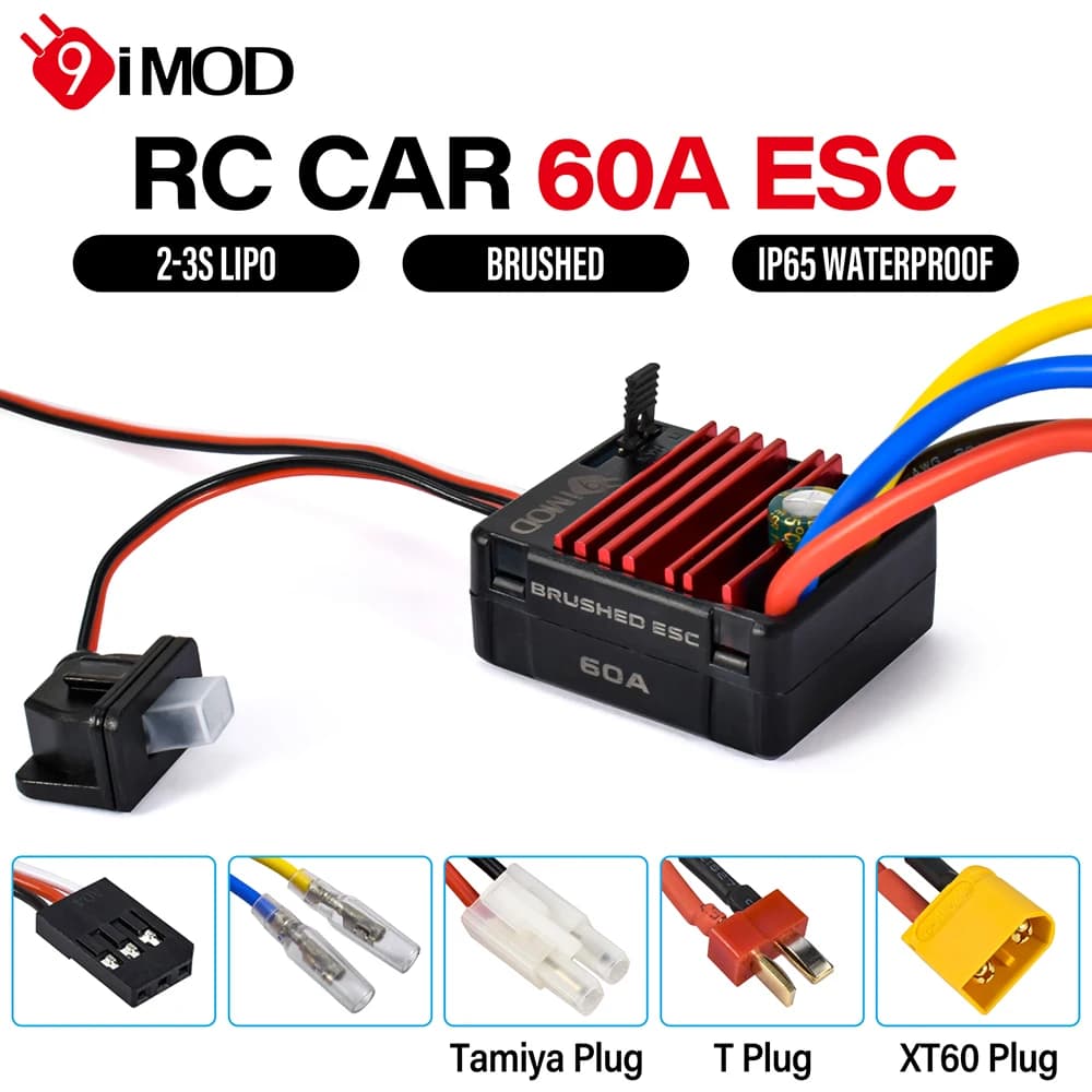 9IMOD 60A ESC spazzolato IP65 impermeabile 5V/2A 2-3S per motori 550 540 per auto cingolata 1/10 RC