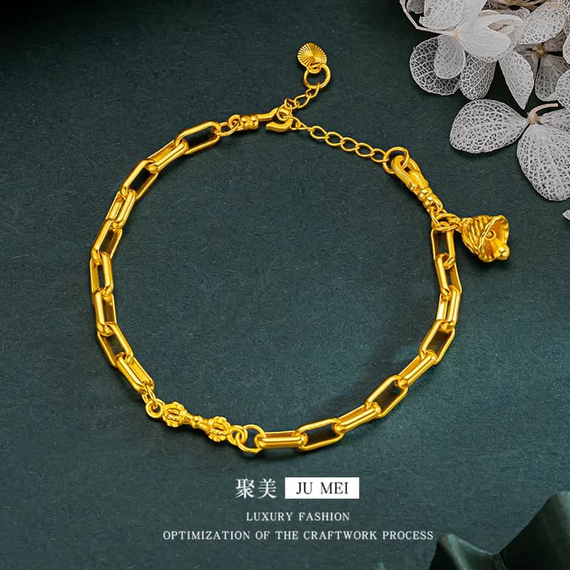 Bracciale a campana da donna in oro puro 24K 9999 di lusso in vero oro