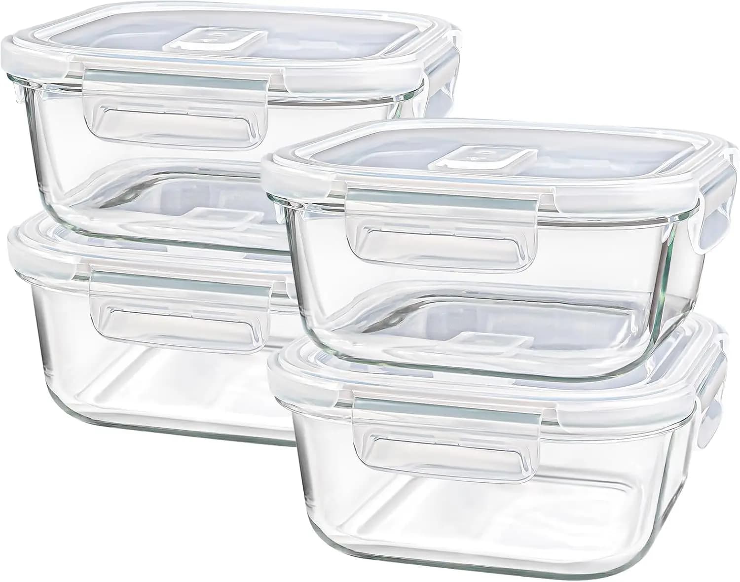Contenitori Quadrati in Vetro con Coperchio 24oz - Set di 3 Tazze in Borosilicato per Conservazione Alimenti, Adatti al Congelatore, per Preparazione Pasti, Contenitore per Sandwich, Yogurt