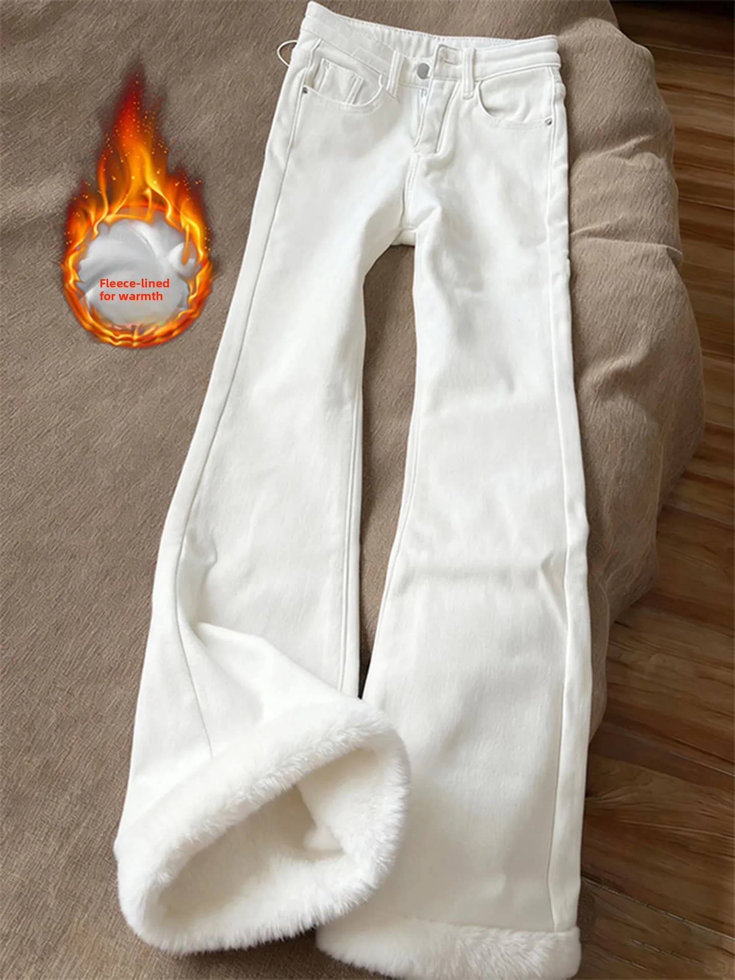 Jeans da uomo a gamba dritta con fodera in pile, vita media, stile giovanile, caldi per l'inverno, alla moda, effetto snellente, taglio dritto.