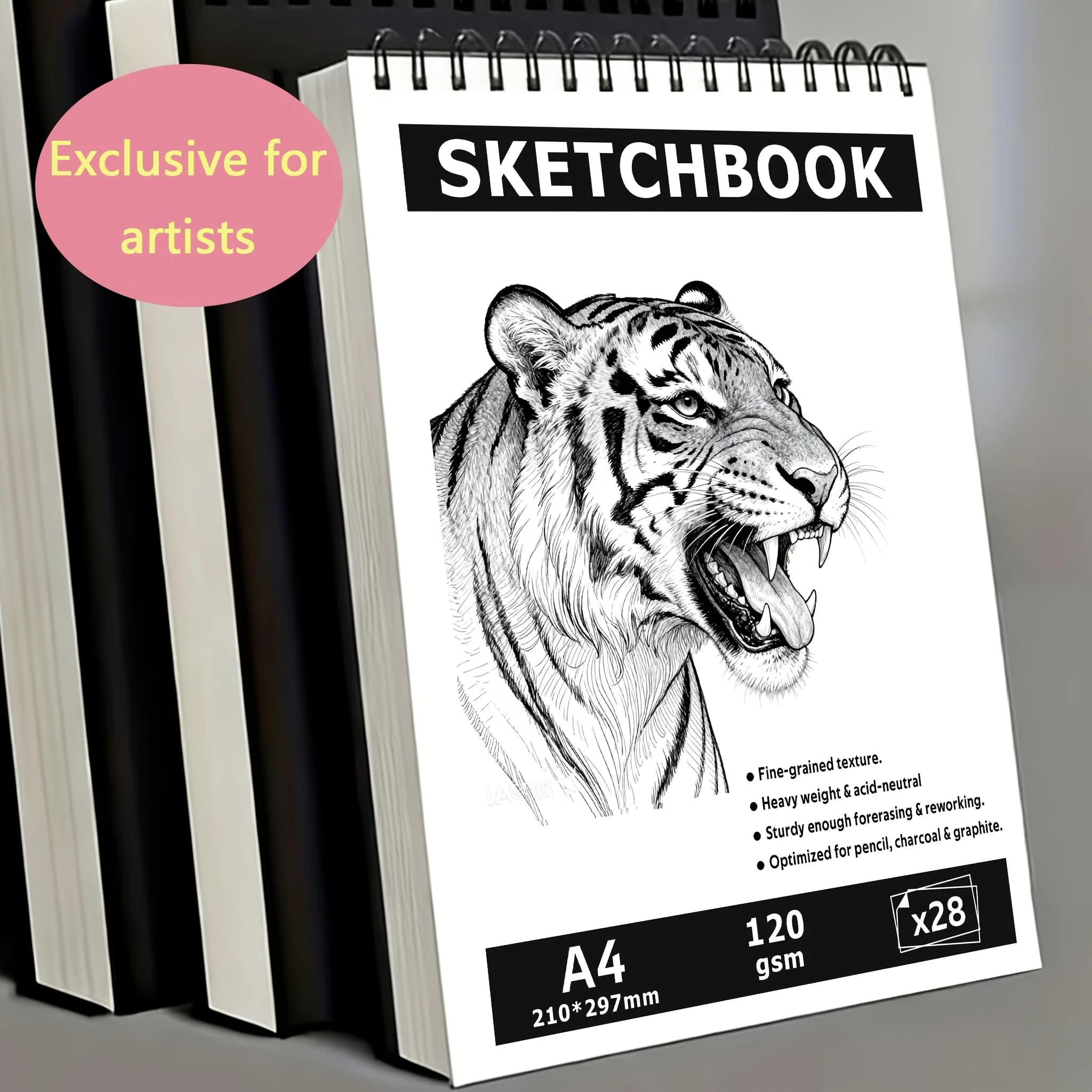 Large A4 Spiral-Bound Art Sketchbook, 28 Sheets, Made of Thick Paper with Sturdy Binding Craftsmanship - Heavy-Duty Cover Artist Drawing Book, Suitable for Pencil, Pen, Marker - Especially Suitable for Pencil, Charcoal, and Pastel Drawing - Suitable for All Artists, Students, and Hobbyists (Ideal Art Gift)