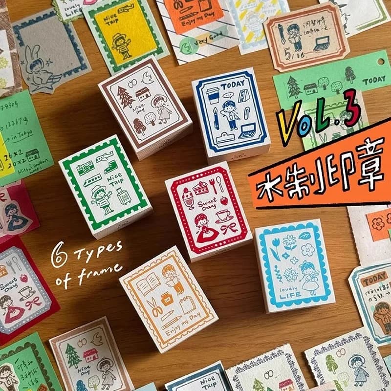 Lovely Giry Work Make Journal Travel Daily Wooden Rubber Stamp Set DIY Scrapbooking Photo Album Card Making Wood Seal