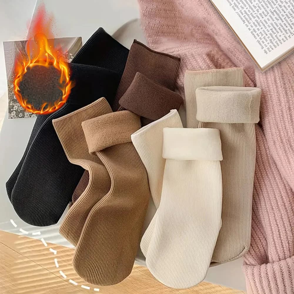 5 pairs of women's winter socks solids warm socks thickened snow socks seamless black leather unisex socks