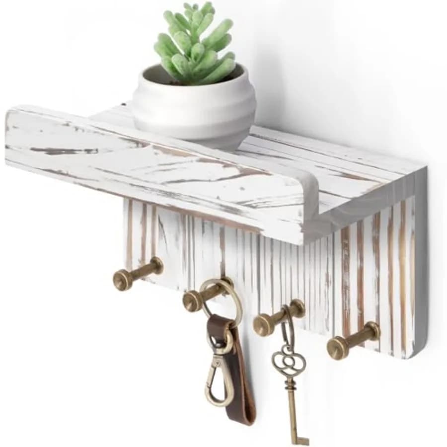 Farmhouse Key Holer Wall Mount eorative Key an Mail Holer for Wall with Floating Shelf an 4 Key Hooks Room eor Aestheti