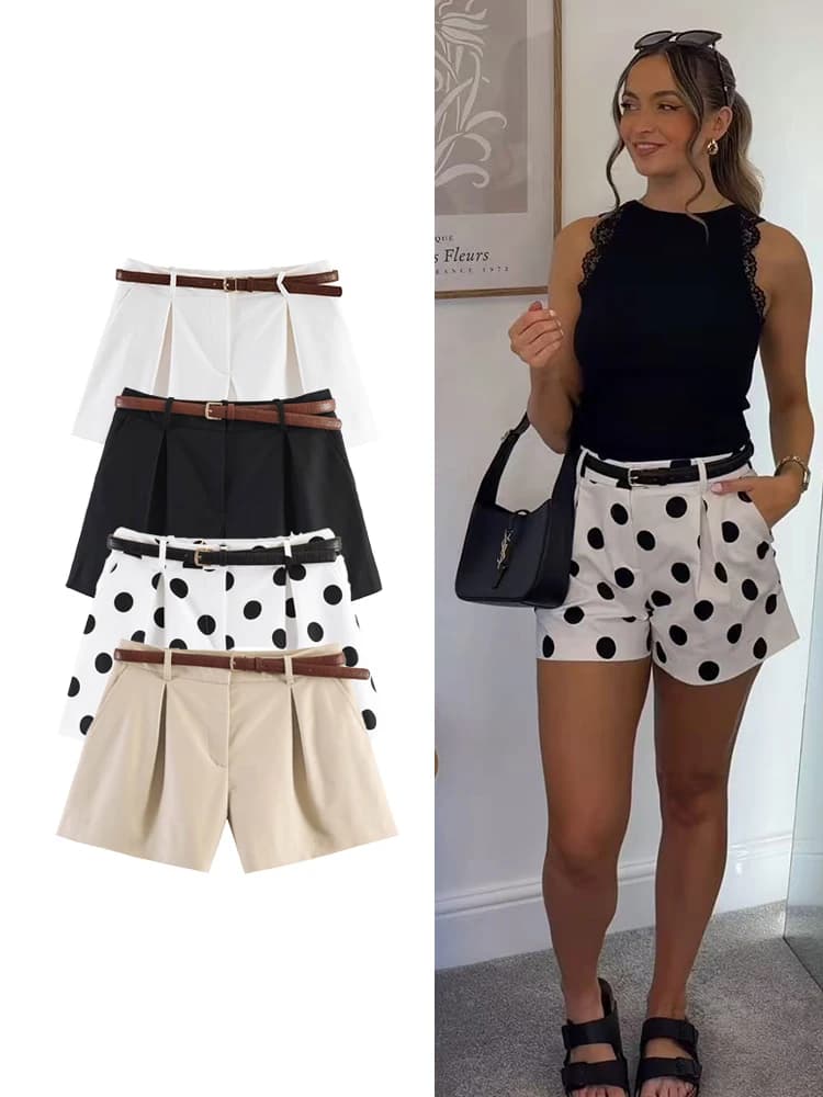 TFMLN 2026 Pantaloncini Corti da Donna con Cintura, Stile Semplice Casual Estivo, con Tasche, Moda High Street, Nuovo Outfit Femminile