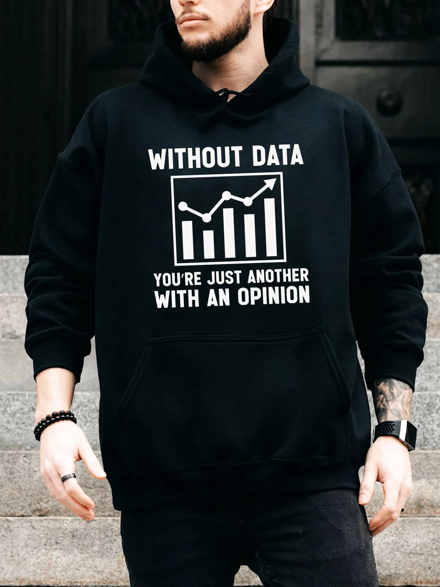Felpa con cappuccio da uomo con coulisse Without Data - Pullover nero casual e confortevole, felpa con cappuccio autunno e inverno