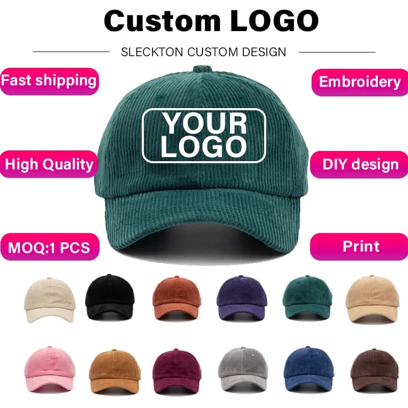 SLECKTON Cappellino da Baseball Personalizzato con Logo per Uomo e Donna, Design con Logo Ricamato, Stampa Immagine Fai-da-Te, Cappello in Velluto a Coste per Adulti, Vendita all'Ingrosso