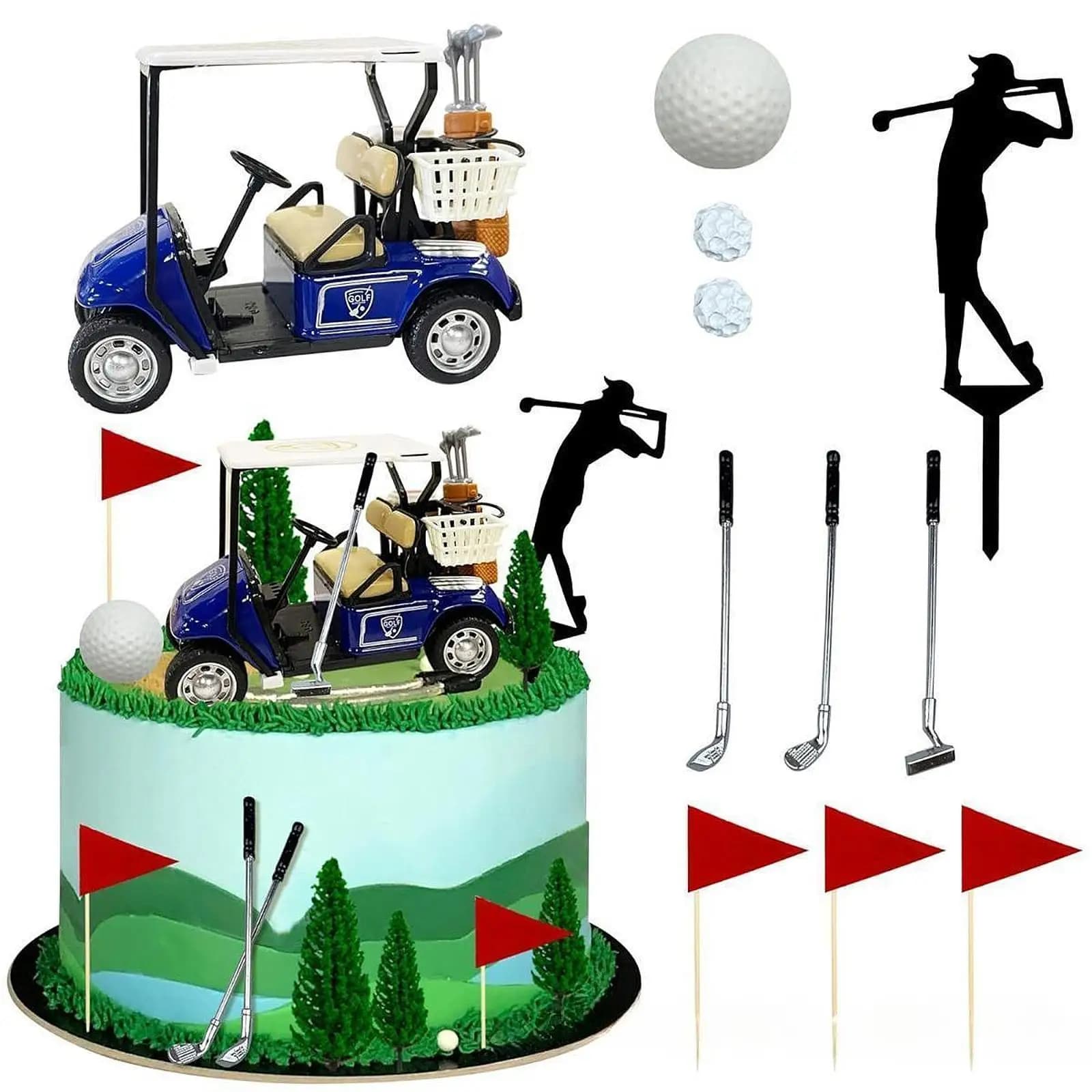 Happy Birthday Cake Topper Cake Decoration Ball Ornaments for Men Dad Golf Party