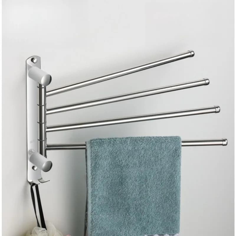 Wall Mount Rotating Towel Rack Stainless Steel Foldable Flexible Rod Household Bathroom Space Saving Organizer Storage Rack