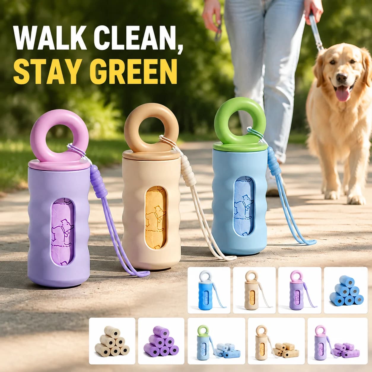 Dog Poop Bag Dispenser Holder with Leash Clip for Walking Pet Waste Bag Carrier