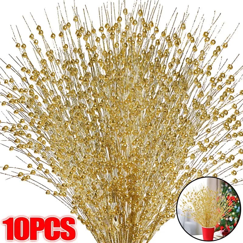 1-10 pz Oro Natale Decorativo Flash Bacche Artificiali Stelo Decor per Albero Di Natale Corona FAI DA TE Camino Vacanza Artigianato Regali