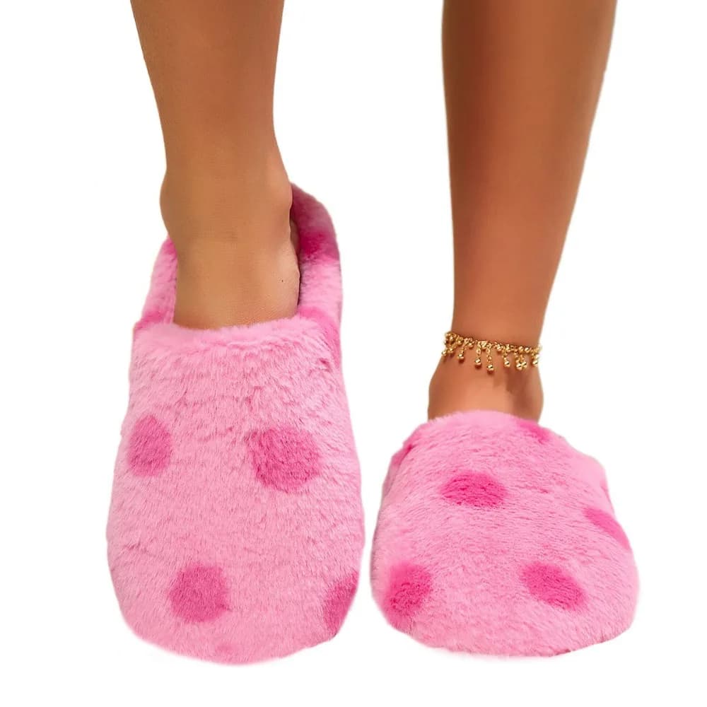 Women's Sliding Slippers with Fashionable Soft Sole Casual Slippers with Fur Dots Women's Slippers Women's Anti-slip Home Shoes