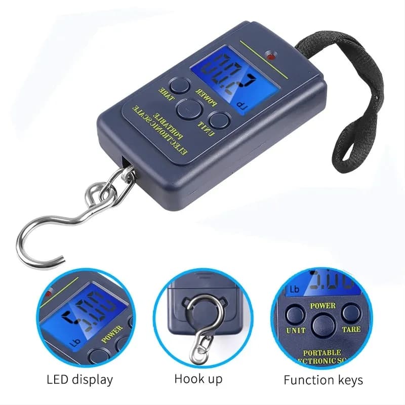 Bilancia Elettronica Portatile LCD da Appendere 50kg 10g di Precisione con Metro a Nastro Retrattile da 100cm per Bagagli Viaggi Pesca
