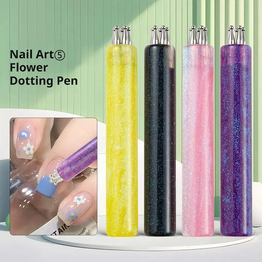 Penna per decorazioni unghie effetto metallico con impugnatura glitterata - Strumento per disegni floreali su unghie con manico per principianti di nail art fai da te