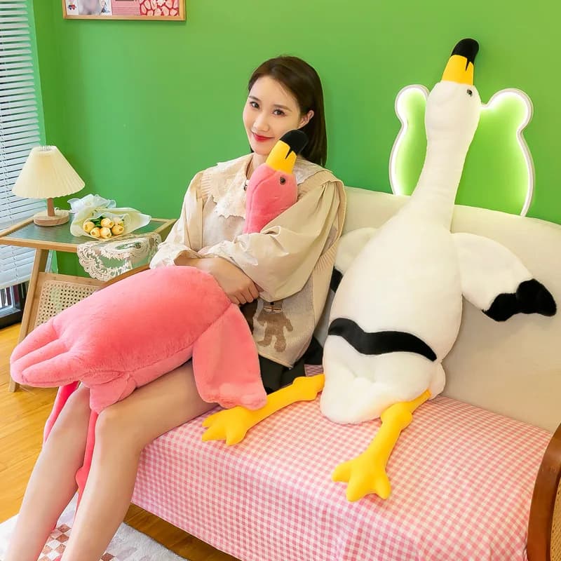 80-130 cm Fenicotteri rosa Giocattoli di peluche Grande bambola di uccello Morbido peluche Cuscino per dormire Cuscino Regali di compleanno