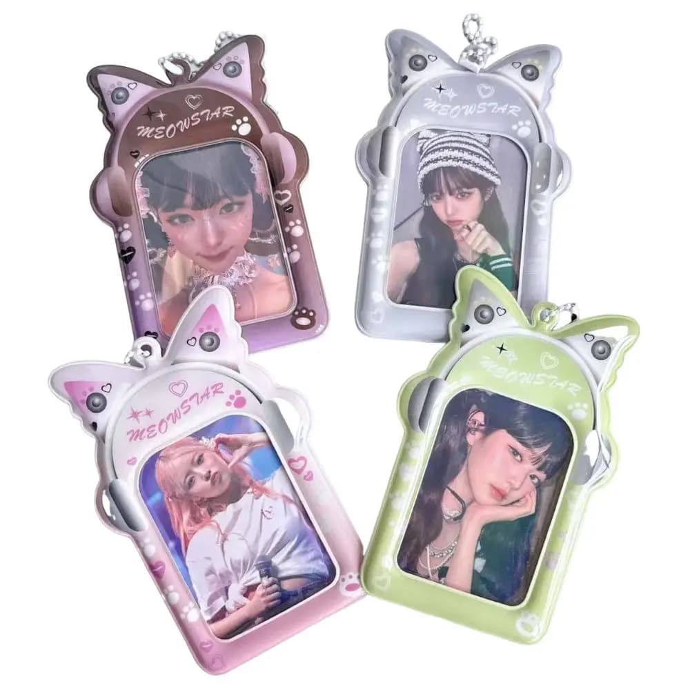 Nuovo Porta Fotocard Kpop da 3 Pollici in PVC, Porta Immagini, Custodia per Carte con Farfalla e Cuffie