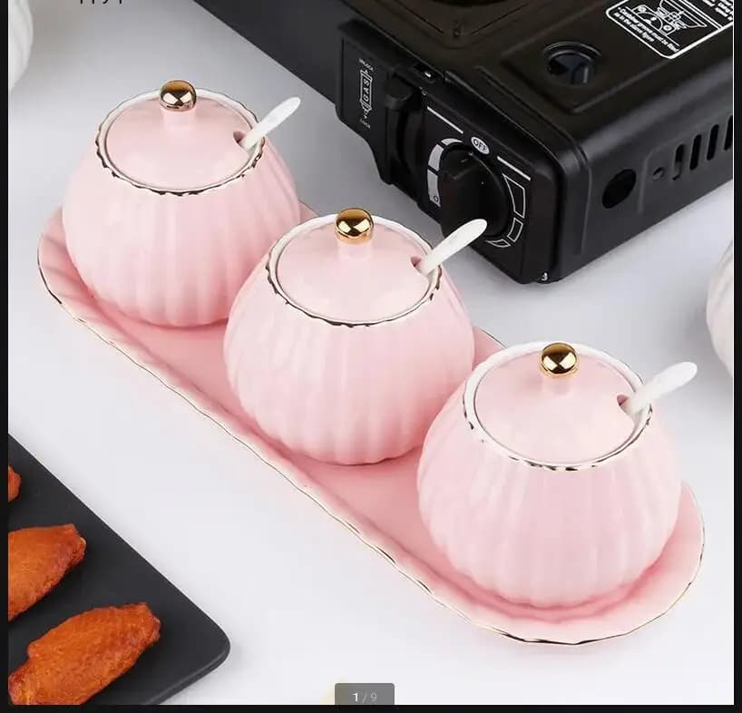 Ceramic Seasoning Jar Set Box Salt Shaker Spice Container Canister Home Kitchen Supplies Organizer