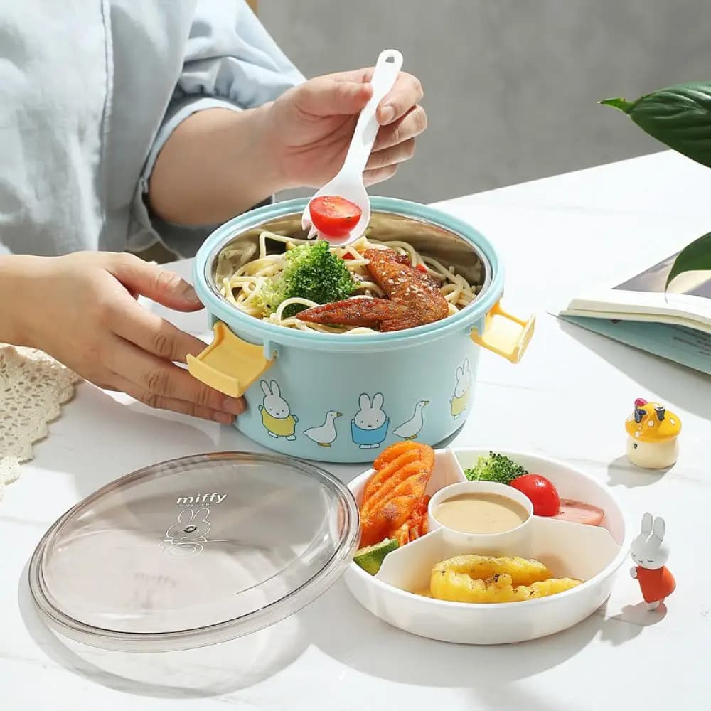 Miffy Stackable Lunch Containers - Cute Bunny Pattern Multi-Layer Bento Boxes (With Divider) Kawaii Food Storage Gift