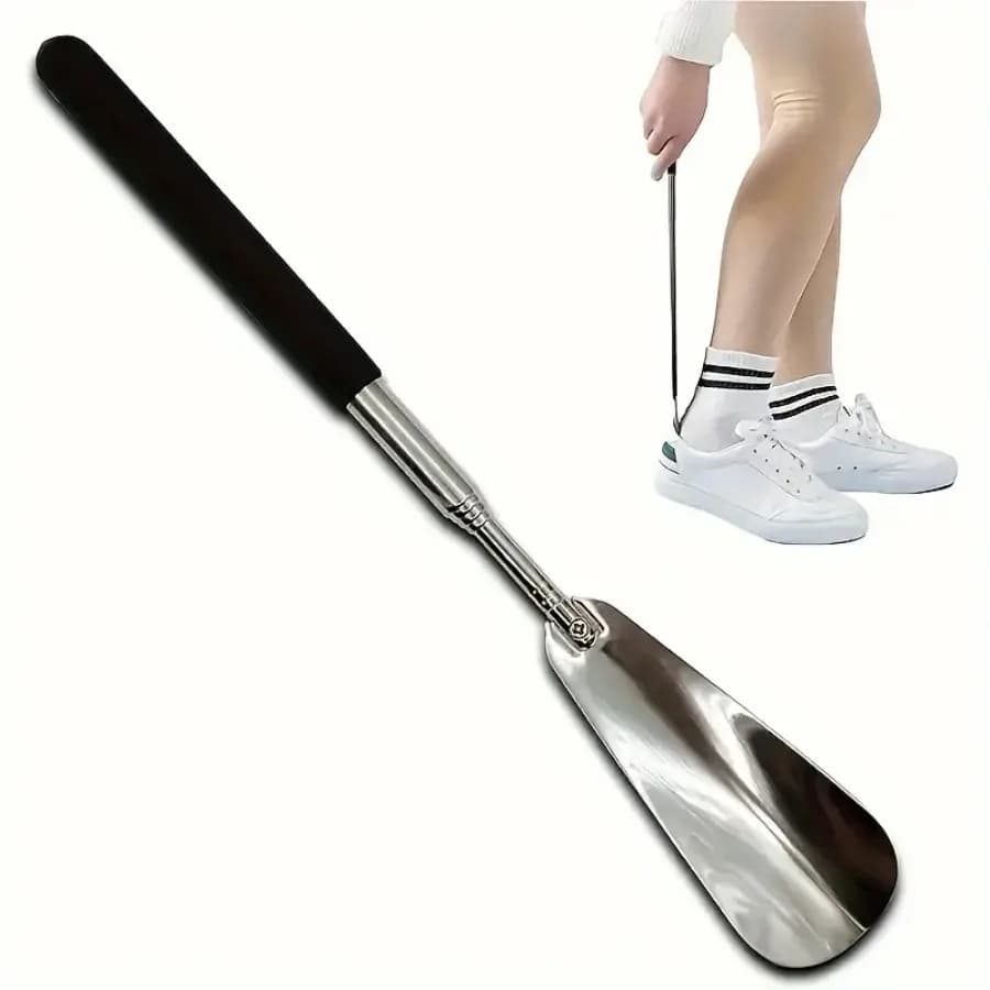 Calzascarpe estensibile Manico lungo per anziani, calzascarpe telescopico regolabile da 16" a 31", in acciaio inossidabile per uomo donna, ausilio per scarpe
