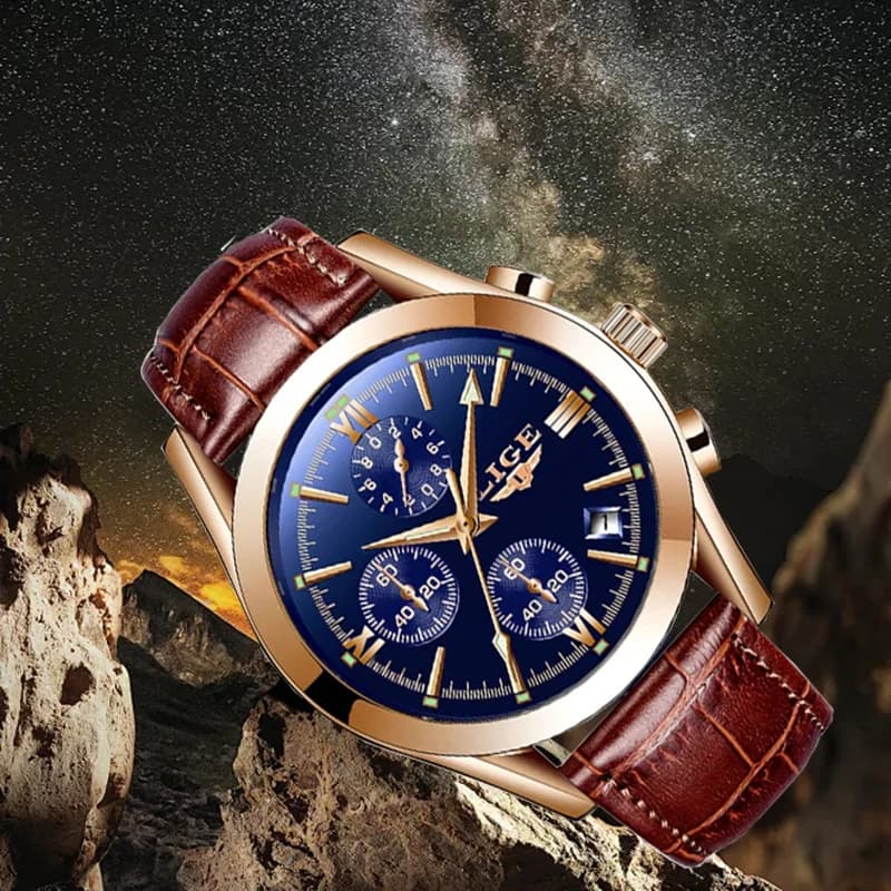 LIGE Outdoor Fashion Men's Watches Classic Retro Military Man Watch Business Leather Waterproof Casual Sports Quartz Chronograph