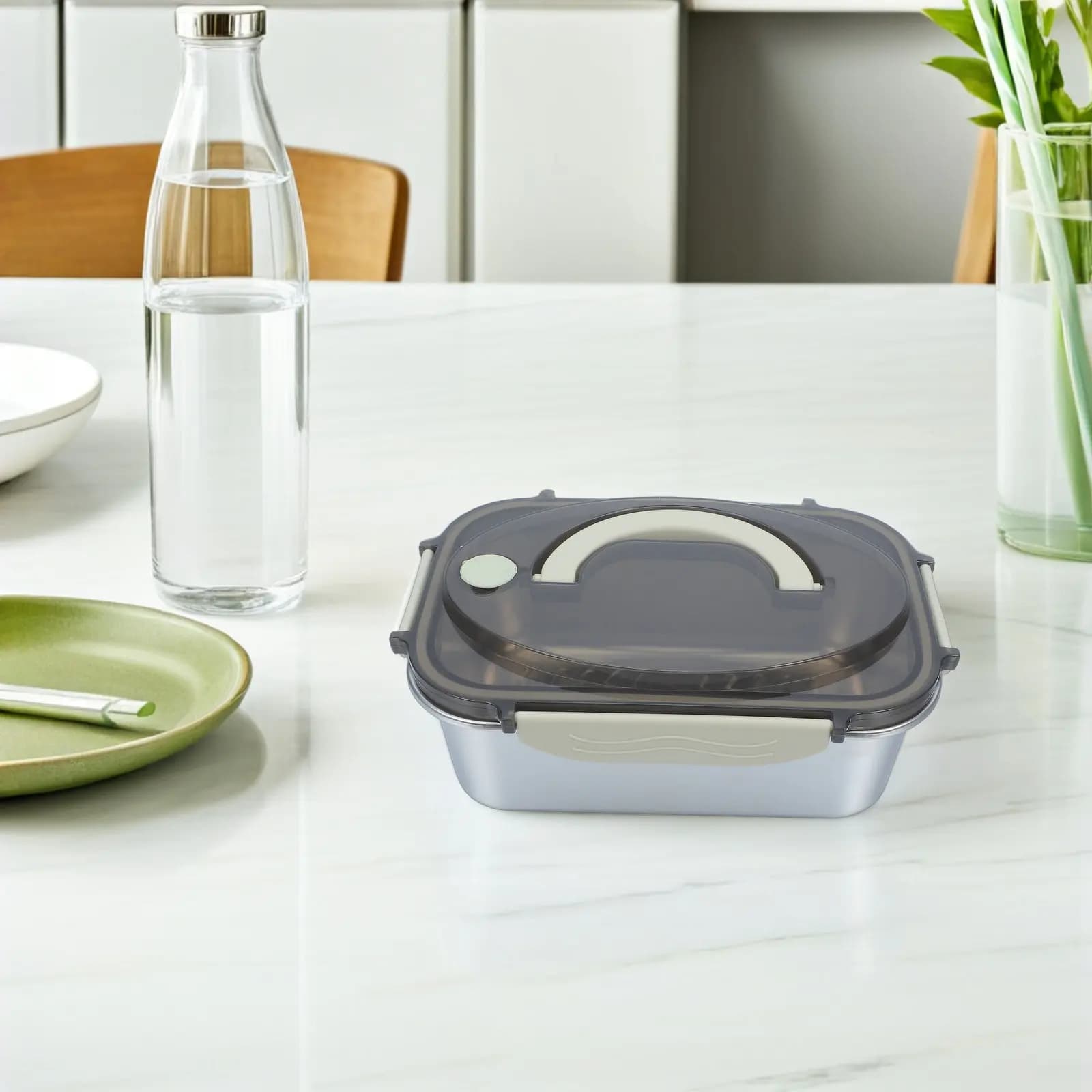 Contenitore per il pranzo in acciaio inossidabile, ermetico, da 1,7 litri, con scomparti, a tenuta stagna, per la preparazione dei pasti, bento box, per cucina, viaggi e picnic
