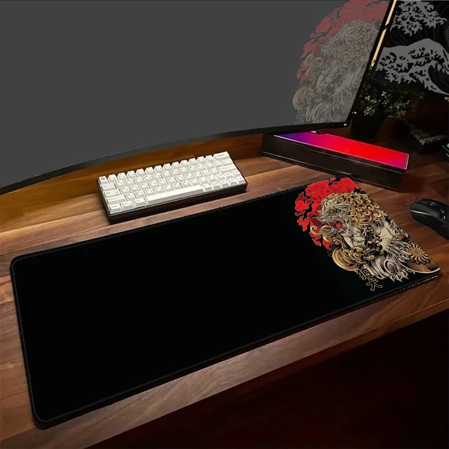 Tappetino per mouse da scrivania nero ONI, grande tappetino da gioco, tappetino per tastiera, accessori per setup gaming, 1200x550