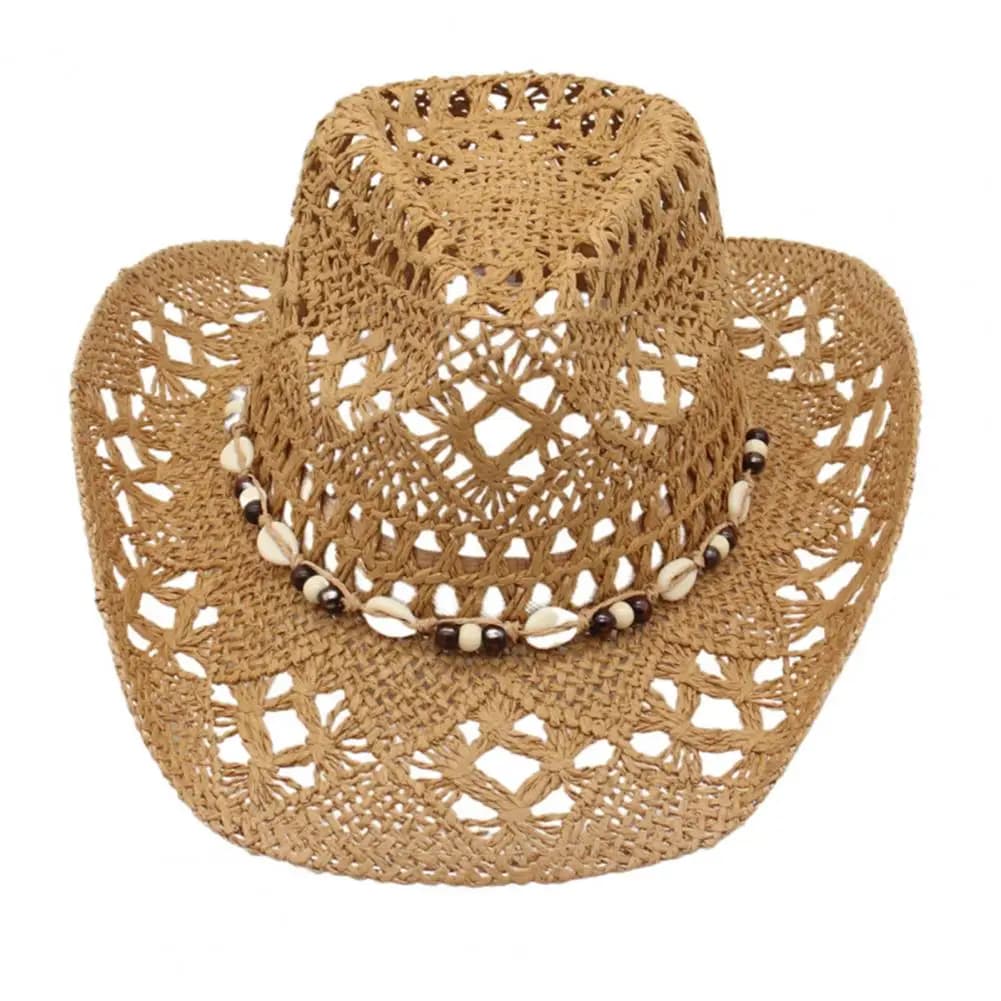 Cappello da cowboy in paglia con cappello da cowboy a tesa larga con cinturino con cappuccio Elegante cappello da cowboy in paglia per uomo donna a tesa larga Western Cowgirl Sun