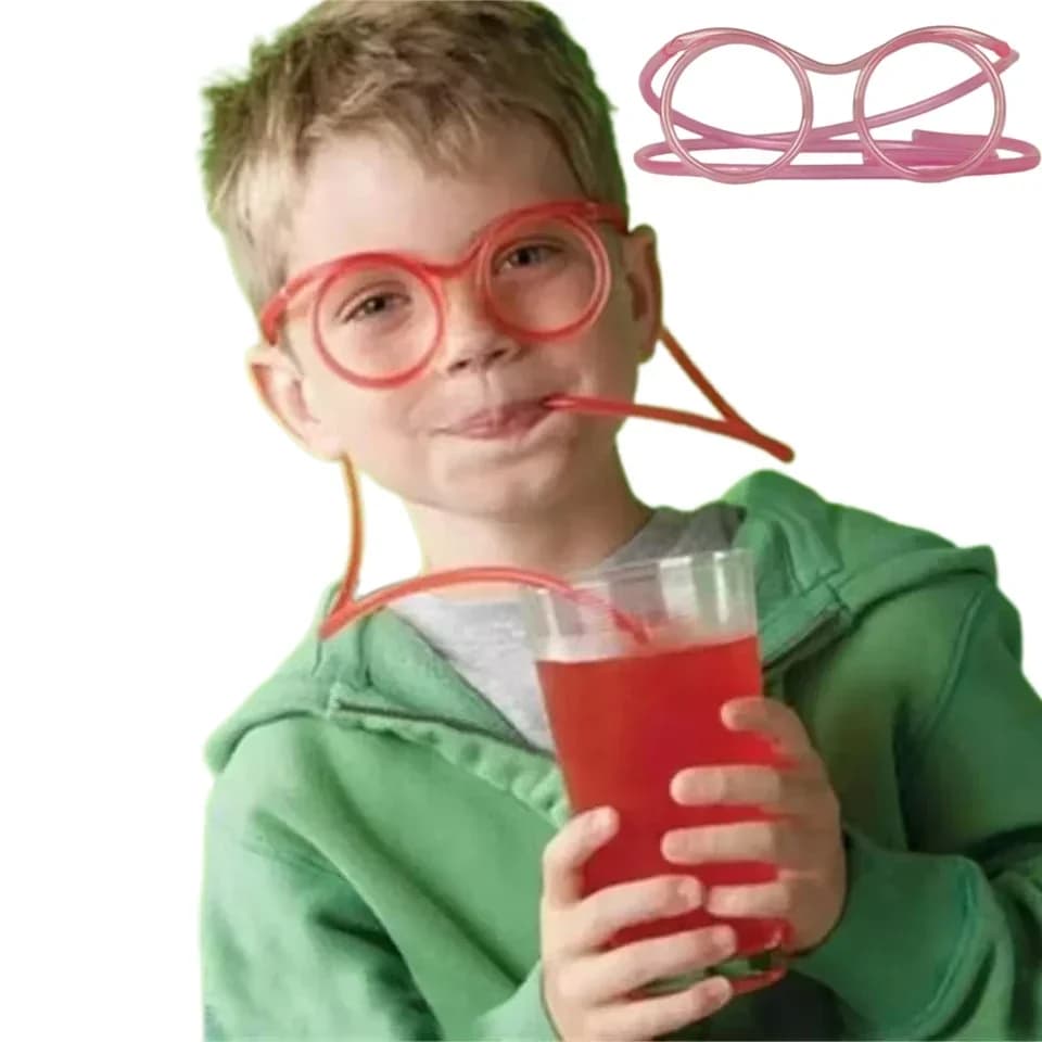 1 PC Divertimento morbido cannuccia di plastica occhiali divertenti flessibili giocattoli da bere strumenti per tubi di scherzo per feste giocattoli di compleanno per bambini