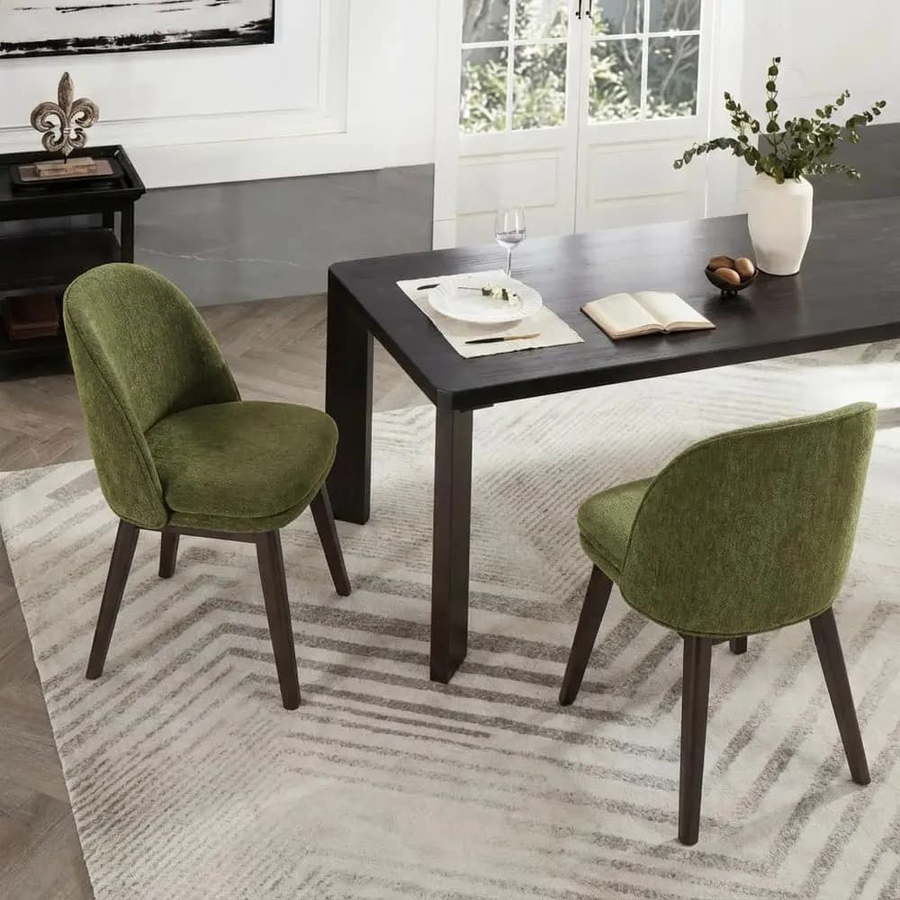 Set di 2 Sedie da Pranzo Rivestite in Tessuto Verde con Cuscino Spesso e Schienale Ergonomico per Casa e Ristorante