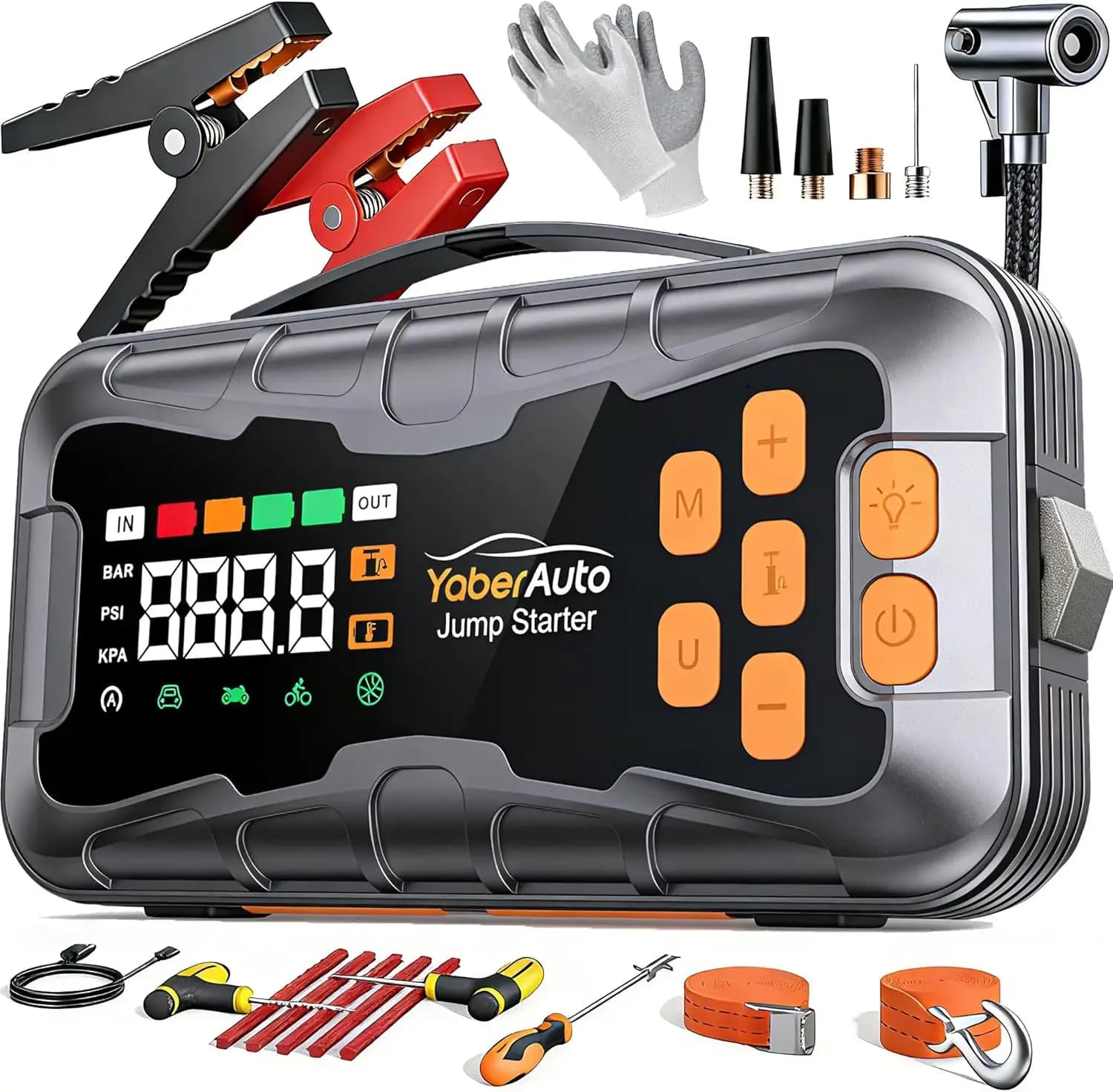 Avviatore d'Emergenza per Auto 16-in-1 con Compressore d'Aria 8000A 160PSI, Booster Batteria Portatile, Kit di Emergenza