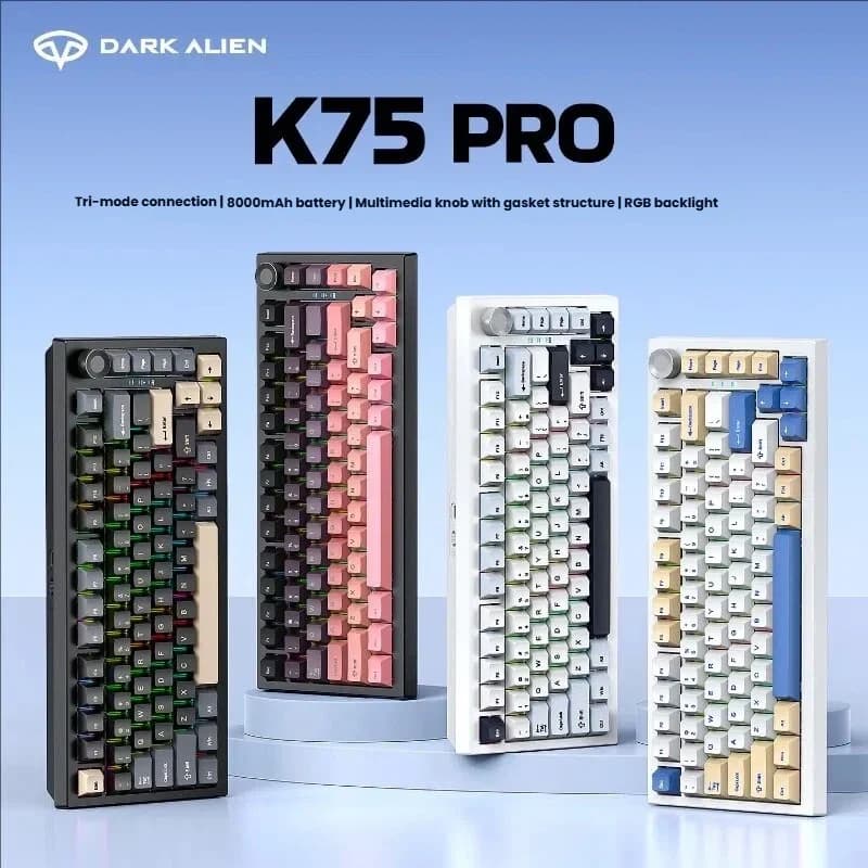 K75PRO 2.4G Wireless/Bluetooth/Tastiera meccanica da gioco cablata RGB Personalizzabile Layout al 75% Struttura della guarnizione Riempibile