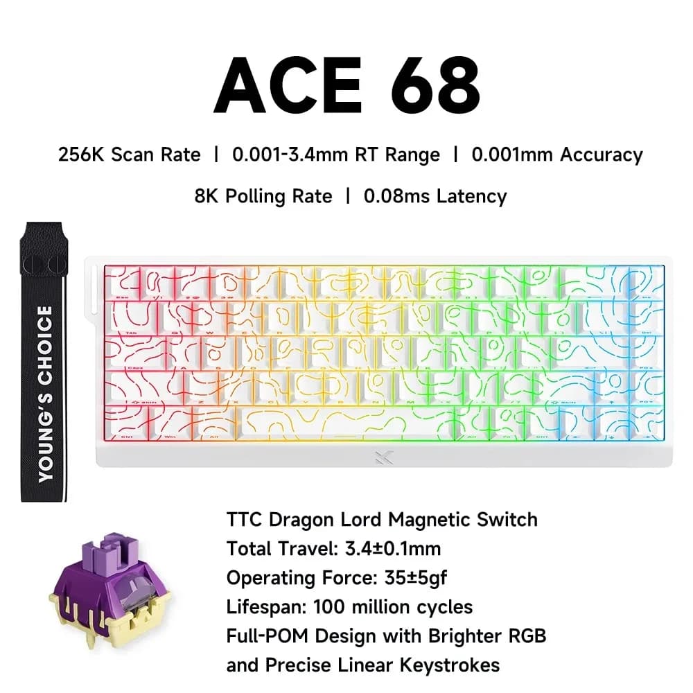MCHOSE ACE 68 Magnetic Switch Play Keyboard Hall Effect Quick Trigger Programmable RGB 8K Hz DKS/MT/TGL/RS/SOCD for Logitech