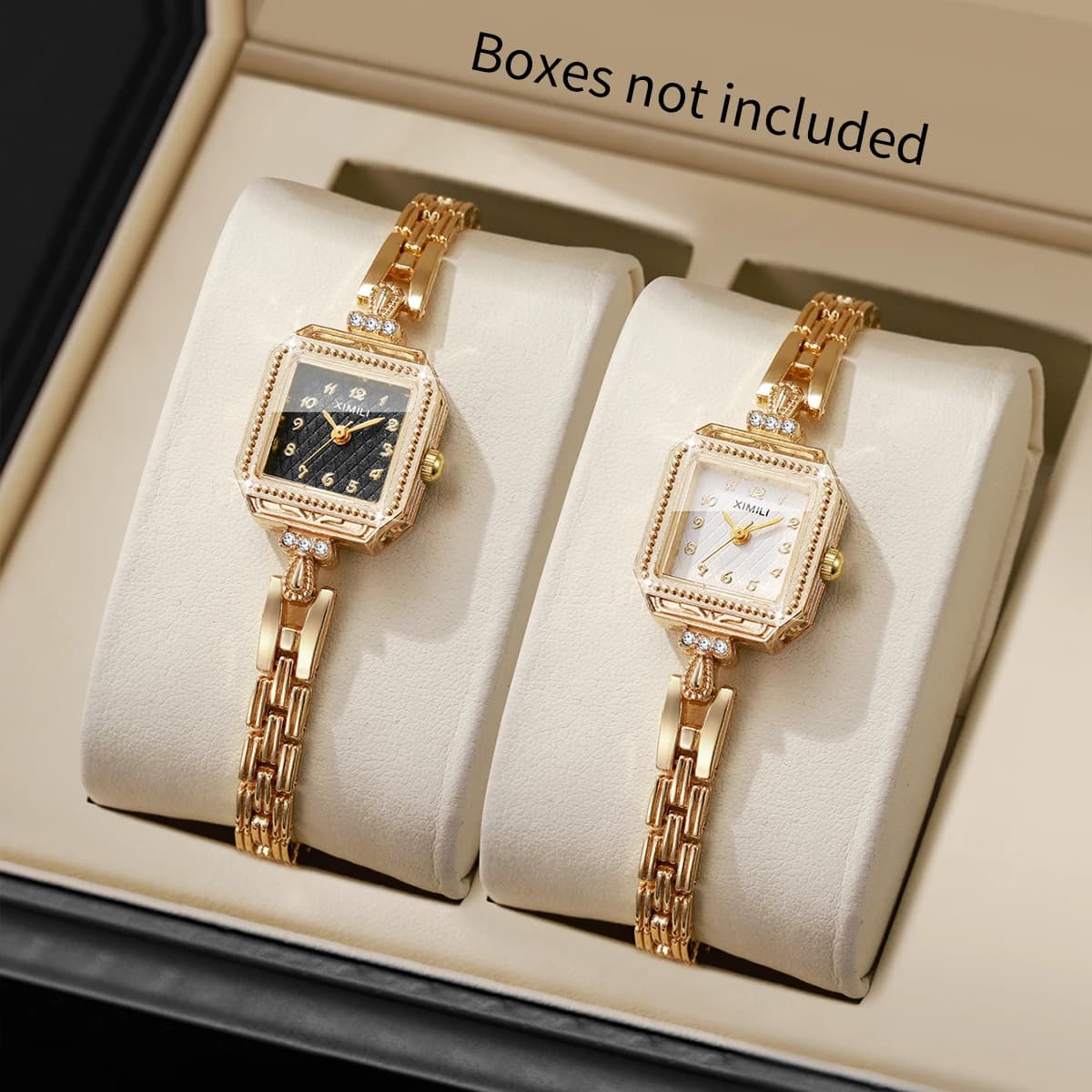 Set di 2 orologi al quarzo da donna eleganti e quadrati, orologi da polso con cinturino in strass alla moda, orologio da donna, orologio da ragazza (senza scatola)