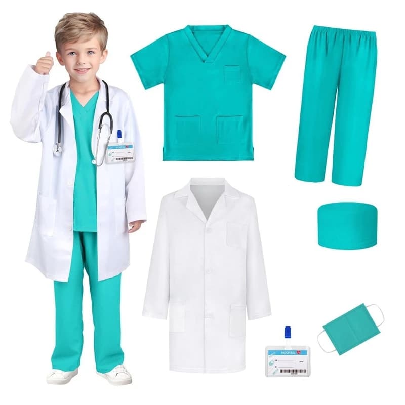 Boys Girls Simulation Doctor Nurses Work Uniform Surgery Cross with Set Baby Role Christmas Game Halloween Party Costume