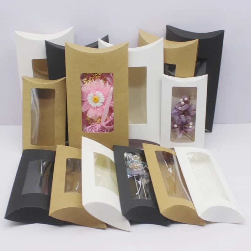 Confezione regalo in carta bianca fai-da-te. Confezione regalo con cuscino di dimensioni Metuli con finestra in PVC trasparente, scatola per finestra in carta kraft/bianca/nera per regalo 10 pezzi