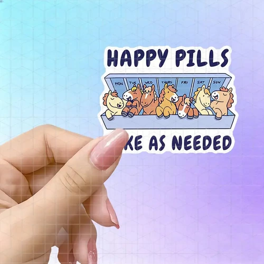 Cute Pony Weekly Pill Organizer Happiness Vinyl Sticker Matte Decal For Planner Notebook Soft Tone Cartoon Pony